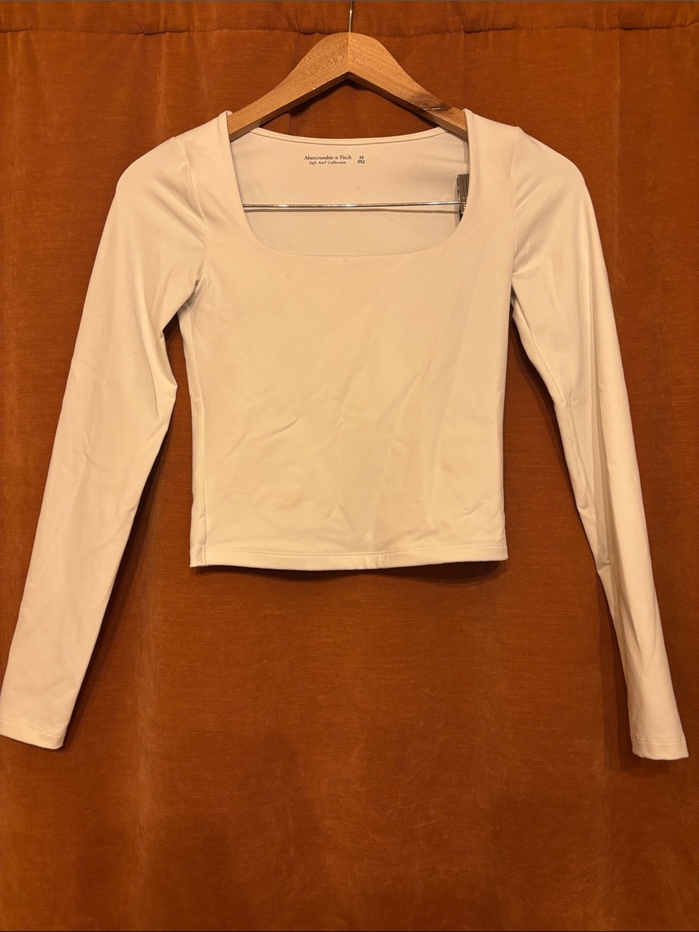 Abercrombie & Fitch Cream Long-Sleeve Square Neck Top